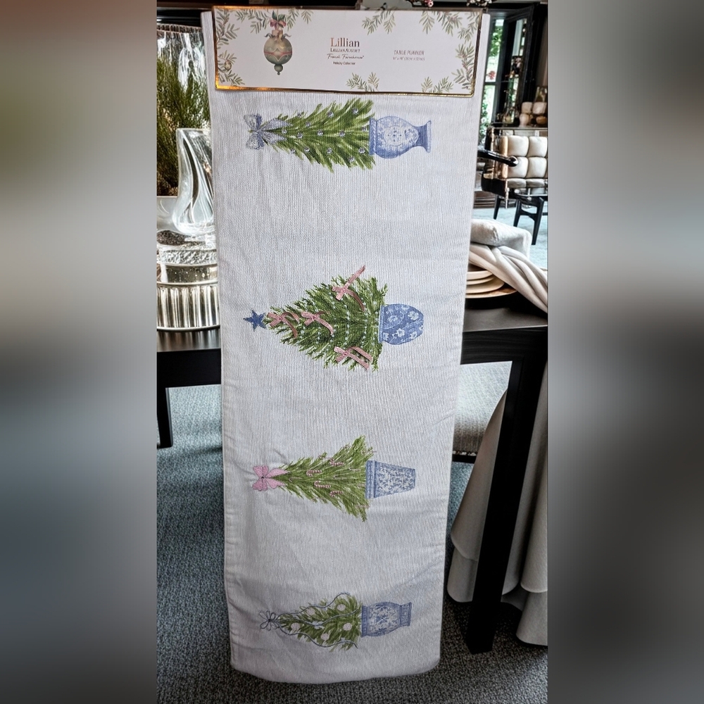 Lillian Christmas Tree Table Runner - Green and Blue